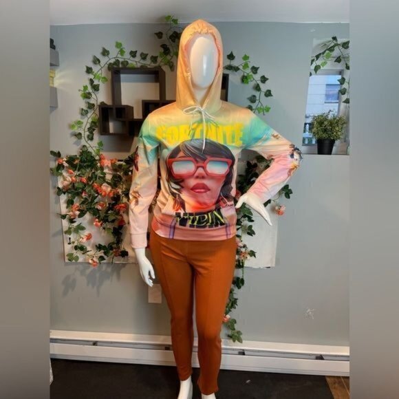 FORNITE Theme Vibin Tie Dyed Pullover Hoodie Fashion Sweatshirt L Junior RefJ028 - Picture 11 of 11